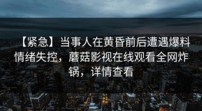 【紧急】当事人在黄昏前后遭遇爆料 情绪失控，蘑菇影视在线观看全网炸锅，详情查看